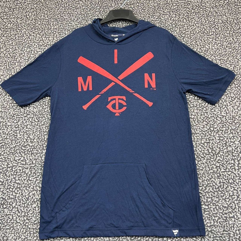 Minnesota Twins Shirt Men Large Blue Fanatics Short Sleeve‎ Hoodie Pocket New L